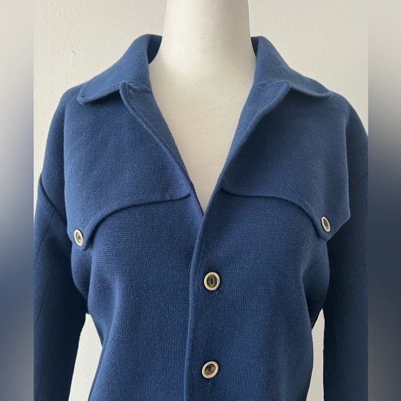 VINTAGE navy synthetic blend button down sweater sz 52 - Picture 2 of 5